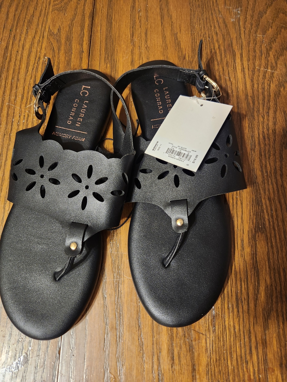 LC Lauren Conrad Black Laser-Cut Leather Sandals